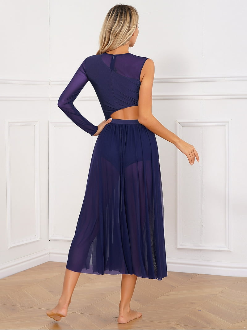 DPOIS Women's Lyrical Dance Costume Asymmetric Modern Contemporary Dance  Dress Navy Blue M - Walmart.com