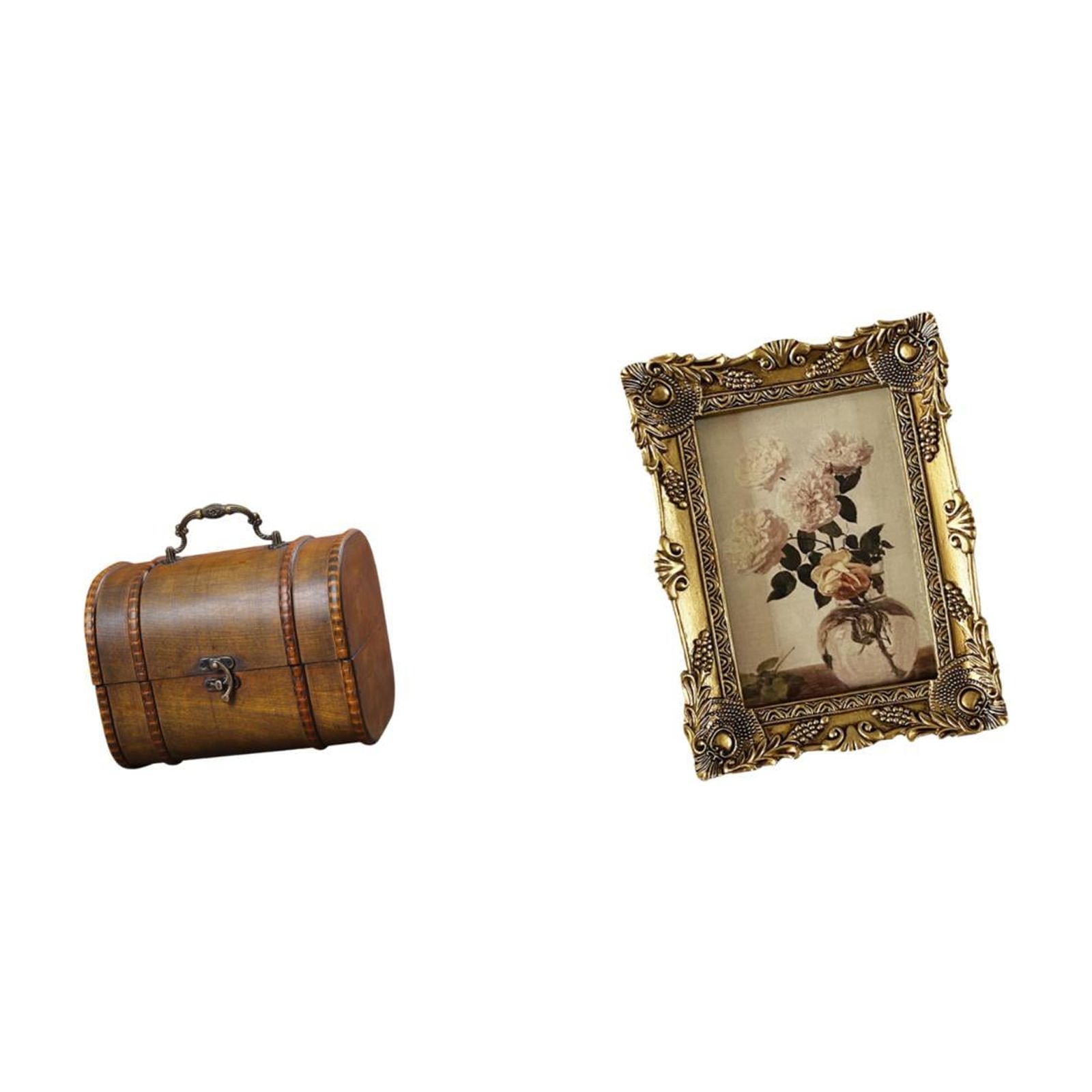 Milageto Vintage Wooden Jewelry Box Organizer Treasure Chest with Ornate Resin Photo Frame Decorative Storage for Rings Trinkets Birthday Wedding Tabletop