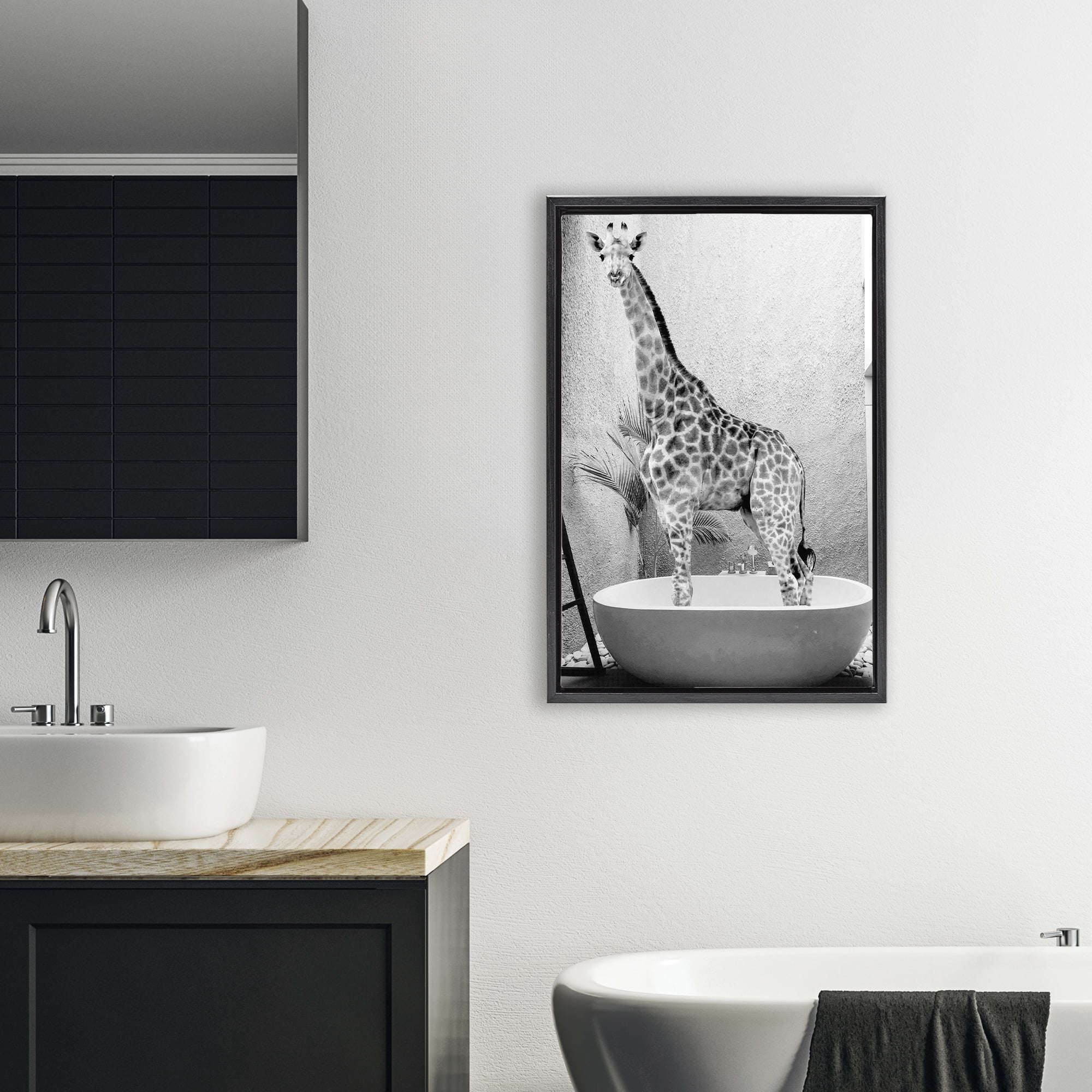 Stupell Industries Safari Bath Standing Tall Black Framed Floater Canvas Wall Art, design by SD Graphics Studio
