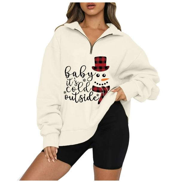 Sudaderas Navideñas de Cuello Redondo Para Mujer Otoño Invierno Casual Temperamento Moda Felpa Cálido Underlay Estampado Suéter Manga Larga Top Odeerbi ODB192518