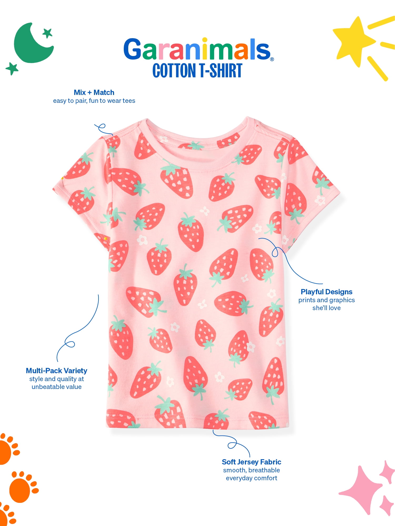 Garanimals Newborn, Baby & Toddler Girl Cotton Short-Sleeve Graphic T-Shirts, 3-Pack, Sizes 0-6T