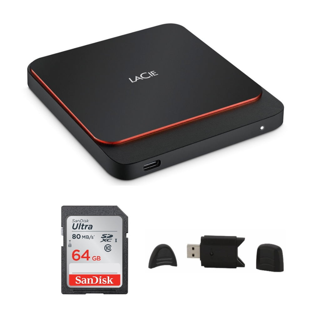 LaCie Portable 1TB SSD with 64GB SD Card and Multimedia Card and