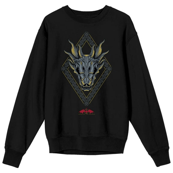 House of the Dragon Blue Dragon Head Men's Black Crewneck Sweatshirt-XXL