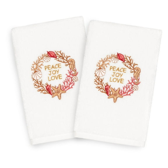 Linum Home Textiles Christmas Peace Embroidered Turkish Cotton Hand Towel - Set of 2