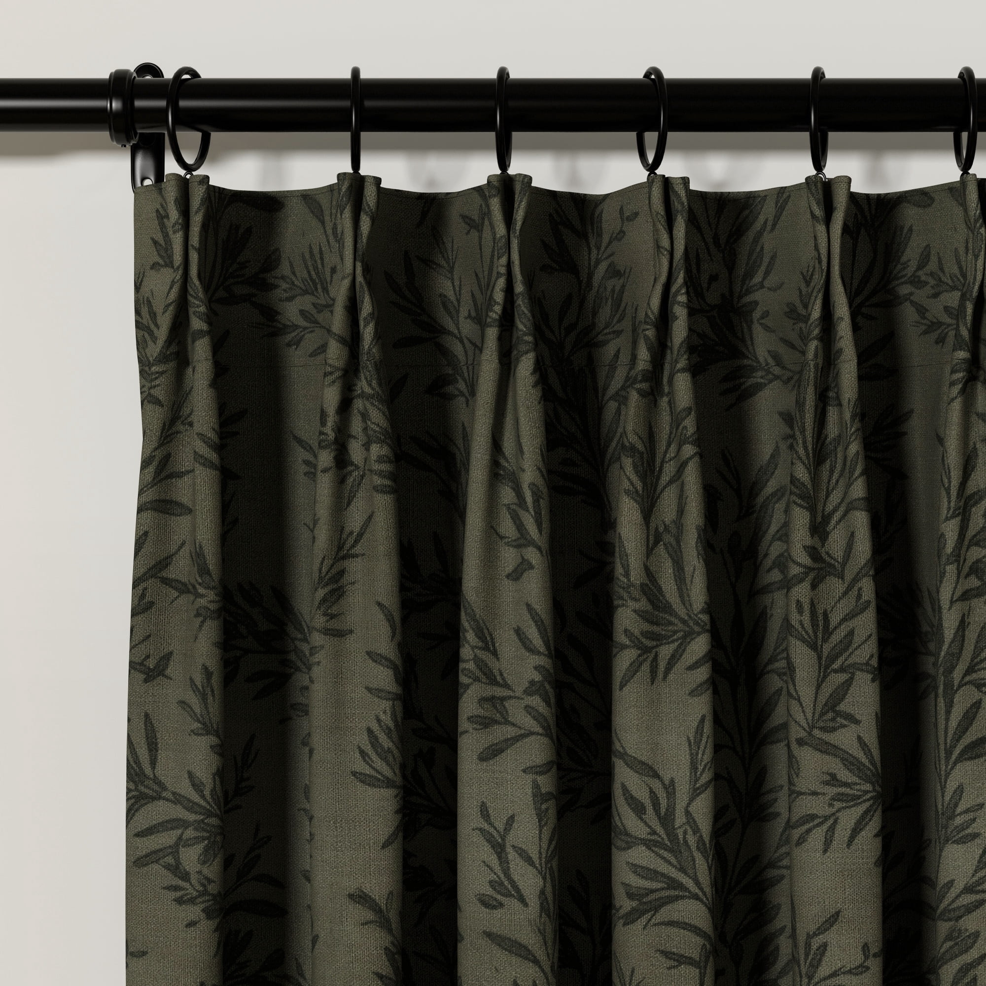 TWOPAGES Linen Blend 72 X 72 Inches Long 1 Panel Curtain Pinch Pleated Light Filtering Leaves Print Curtain for Living Room, Brown Olive
