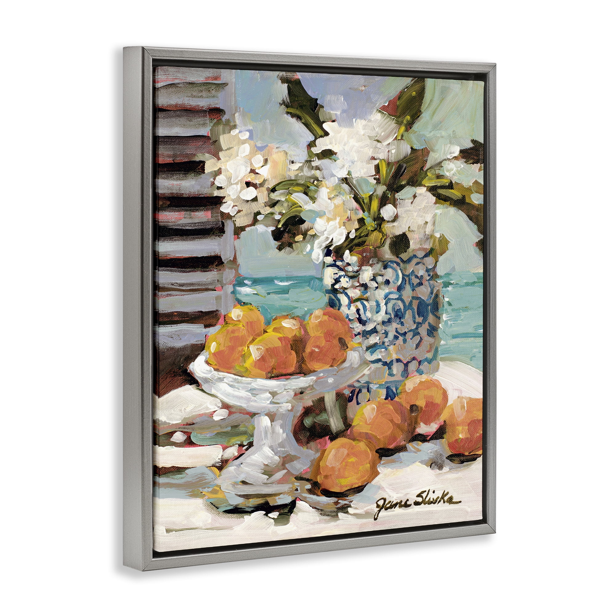 Stupell Industries Coastal Fruits Still Life Food & Beverage Painting Gray Floater Framed Art Print Wall Art, 17 x 21