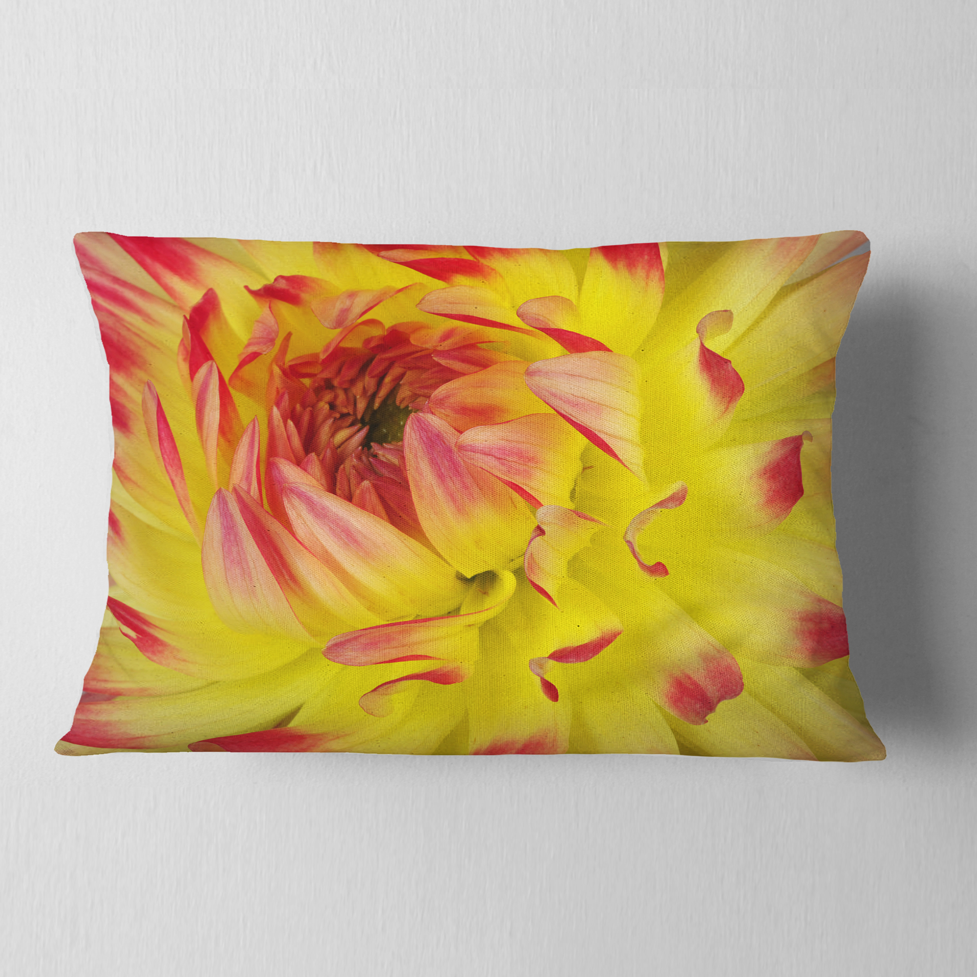 Designart Smooth Yellow Red Flower Petals - Floral Throw Pillow - 12x20