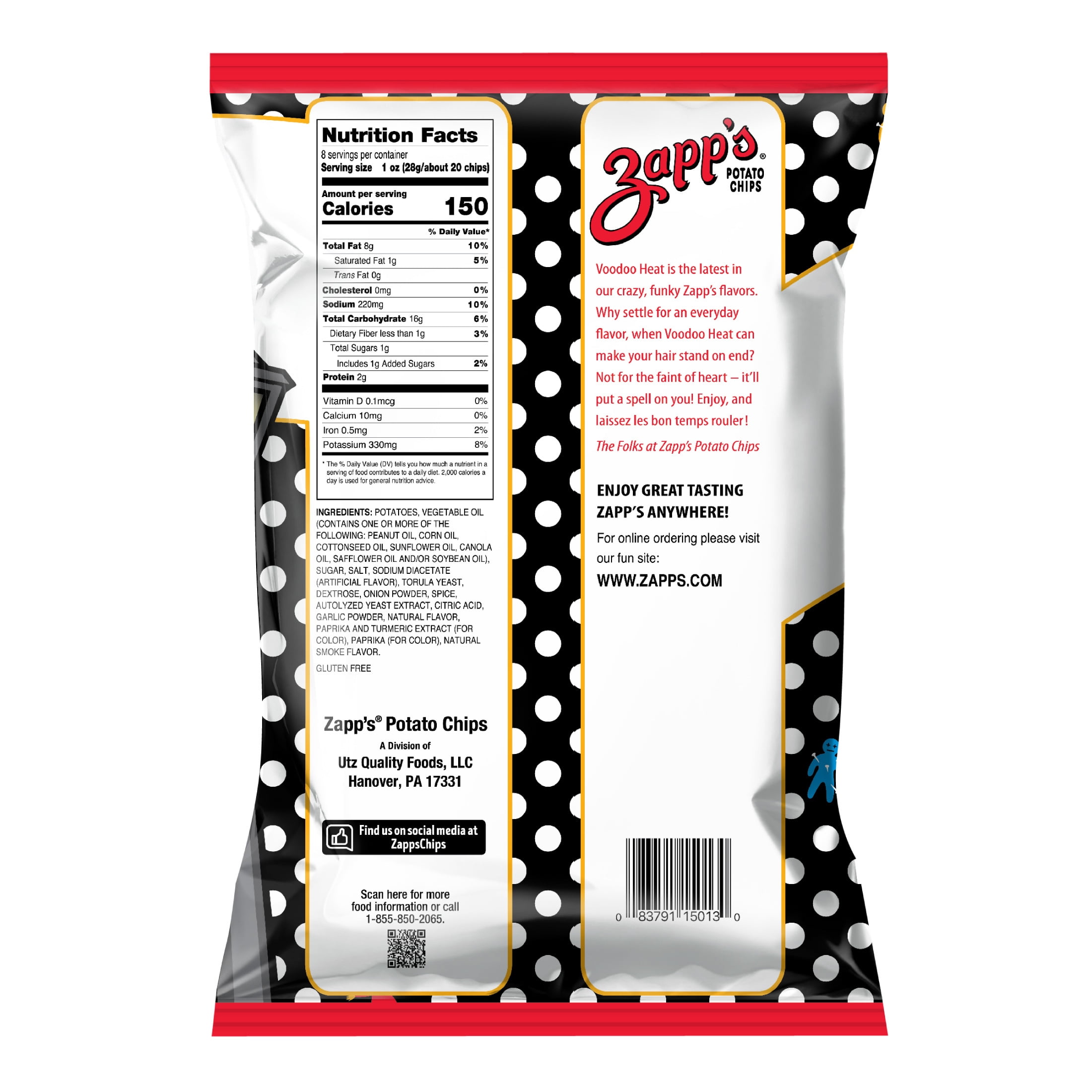 (2 pack) Zapp's Voodoo Heat New Orleans Kettle Style Potato Chips, Gluten-Free, Party Size, 8 oz Bag