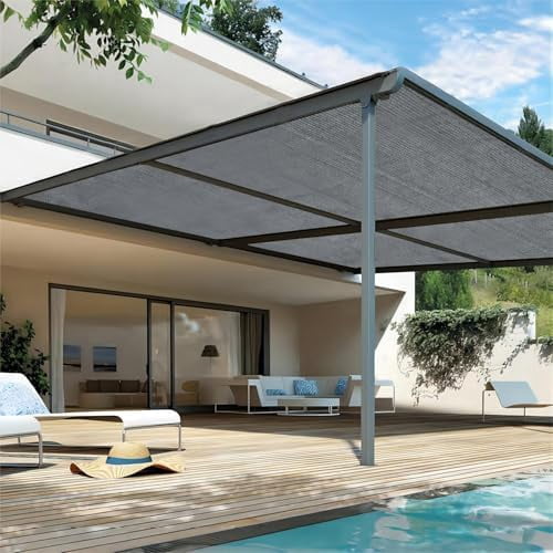 90% Sun Shades for Patios 8X 12 ft Shade Fabric Sun Shade Cloth Taped Edge with Grommets Sun-Block Mesh Shade for Pergola Cover Canopy Grey, 12 Bungee Balls