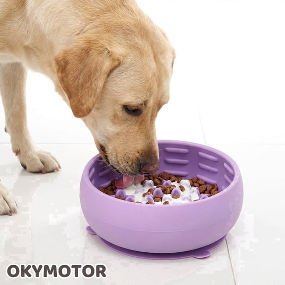 OKYMOTOR Slow Feeder Lick Bowl for Dog and Cat, 2 Pack Purple 1.5 Cup Food Grade Silicone Dog Bowls with Suction Cup Base for Anti Choke