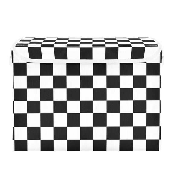 Black-white Plaid Foldable Storage Bin with Lid and Handle Collapsible Storage Box 16.5 x 12.6 x 11.8 inches