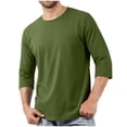 thumbnail image 2 of VBVC Men's Crew Neck 3/4 Sleeve T-Shirt , Chest Pocket Basic Daily Tee For Men,Army Green,S-3XL, 2 of 8