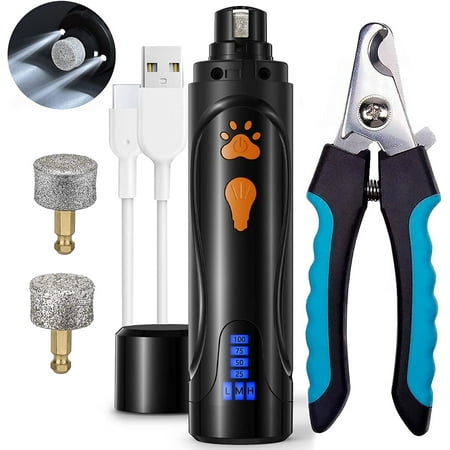 Dog Nail Grinder Dog Nail Trimmers and Clippers Kit Super Quiet Electric Pet Nail Grinder Rechargeable for Small Large Dogs & Cats Toenail & Claw Grooming 3 Speeds 2 Grinding