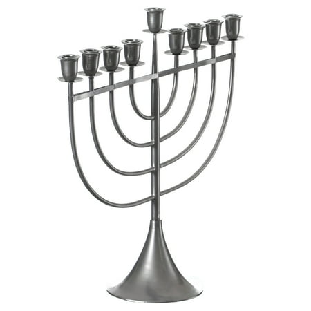 Modern Solid Metal Judaica Hanukkah Menorah 9 Branched Candelabra, Aluminum Small