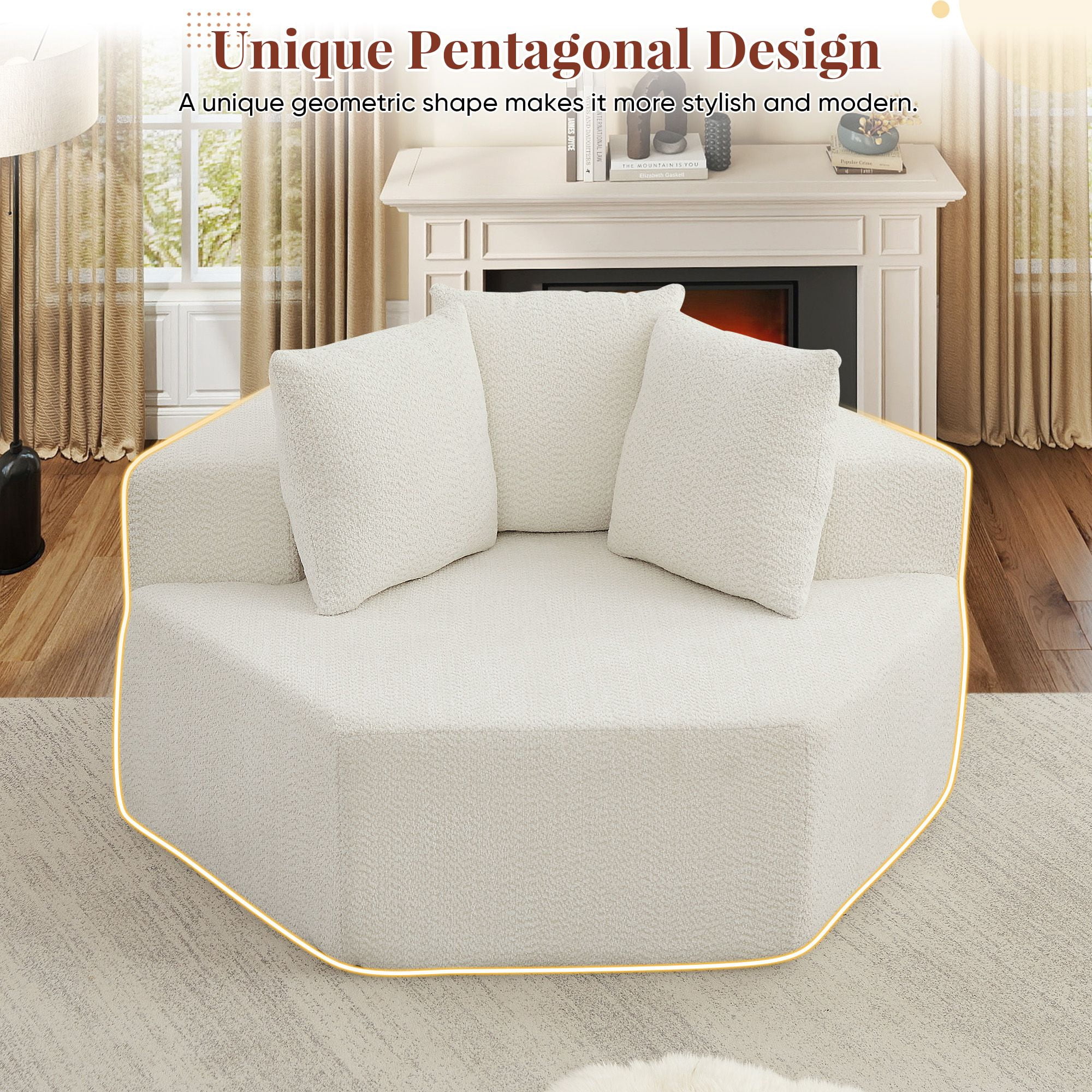 Lunale Oversized Boneless Chaise Lounge Chair Indoor, Round Cloud Couch, Accent Reading Chair for Living Room, Bedroom, Beige Chenille