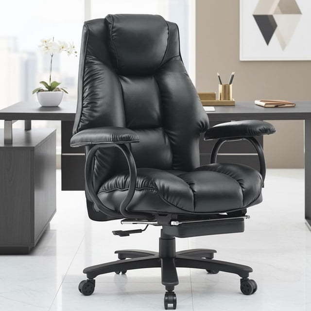 Big and Tall Office Chair X-Embroidery PU Leather Home Chair Adjustable Back Computer Gaming Chair Swivel Executive Office Chair with Footrest and Lumbar Support Grey