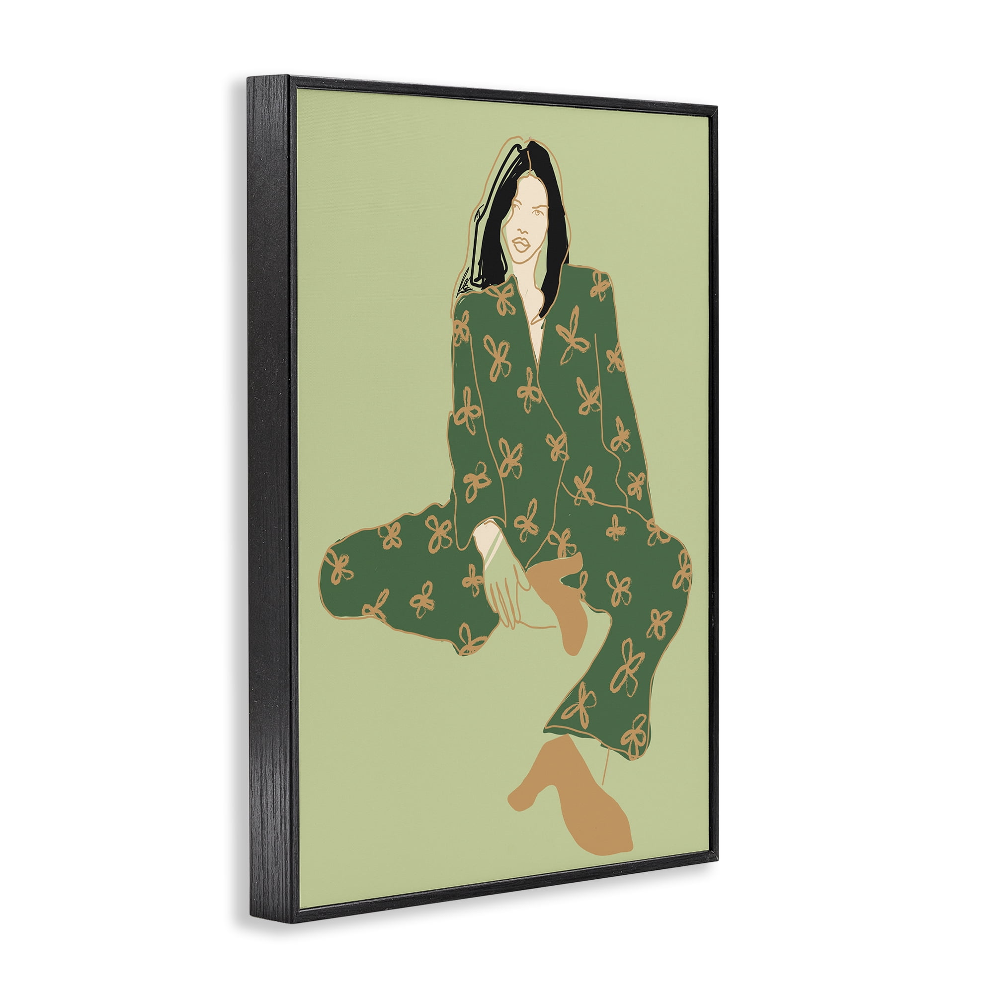 Stupell Industries Stylish Girl Sitting Novelty Painting Black Framed Art Print Wall Art, 12 x 18