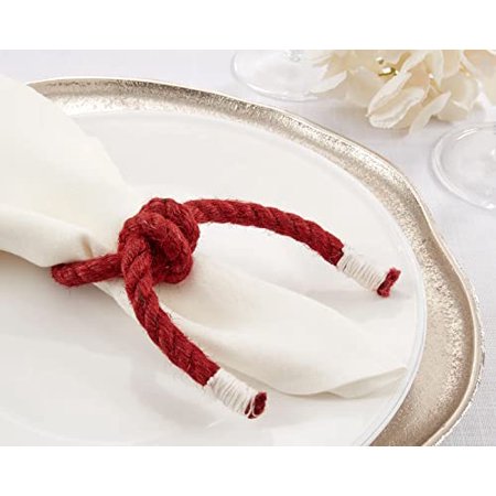 

Fennco Styles Handmade Knotted Rope Napkin Rings Set of 4 - Red Cotton Napkin Holders for Dining Table Home Banquets Holidays Family Gatherings and Special Events