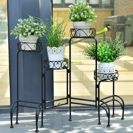Wrought Iron Plant Stand - Costway 4 IN 1 Heavy Duty Metal Flower Pot Rack Plant Display Stand Shelf Holder Garden