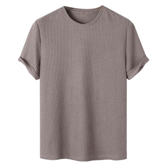 VSSSJ Men's T-Shirts Casual Short Sleeve Crewneck Waffle Textured Tee Shirts Solid Color Stretch Lightweight Summer Shirt Tops Brown L