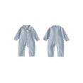 thumbnail image 2 of Cjfdfy Newborn Baby Boy Girl Fall Outfit Jumpsuit Collared Long Sleeve Button-down Pocket Solid Fall Romper Infant Crinkled Jumpsuit Soft Coming Home Fall Winter Outfit, 2 of 9