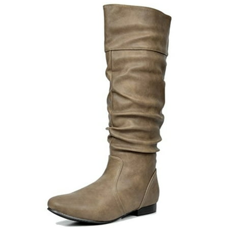 

Dream Pairs Women s Platform Knee High Boots Fashion Suede/Pu Flat Pull On Fall Weather Slouchy Knee High Boots Blvd Khaki Size 10
