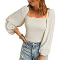 thumbnail image 2 of Hauts d'Automne pour Femmes 2022 à Manches Longues, Encolure Carrée, Tunique Smockée, T-Shirt, Hauts, Chemises, Couleur Unie, Décontracté, Confortable, Crop Tops, Blouse, 2 of 6