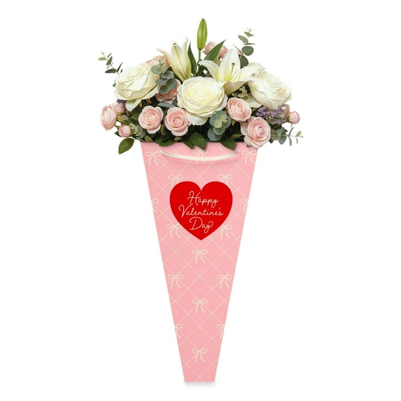American Greetings 16 in. Valentine's Day Floral Bouquet Gift Bag, Elegant Pink Heart (1-Count)