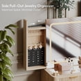 thumbnail image 3 of LAZZO 48" Wood Vanity with Glass Top, 3-Color Lights Mirror, Sliding Jewelry Organizer & Charging Station, Oak, 3 of 9