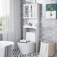 thumbnail image 2 of YOJFOTOOU Over-The-Toilet Storage Cabinet, 3-Tier Freestanding Bathroom Rack with Glass-Door Cabinet & 3-Position Adjustable Shelf, Space-Saving Storage Organizer for Bathroom, Washroom, Laundry Room, 2 of 7