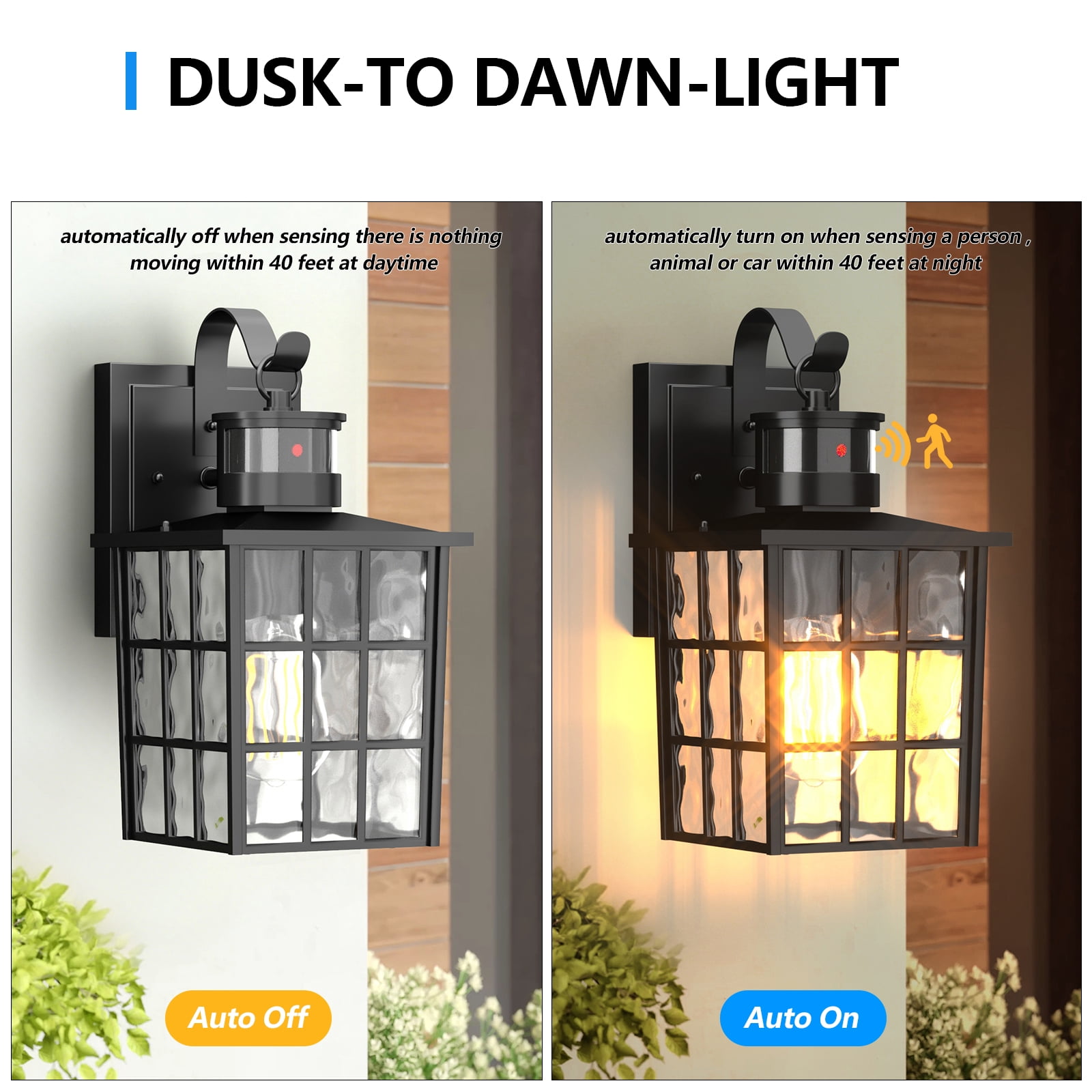 GEYANG Outdoor Wall Lantern with Motion Sensor, Dusk to Dawn Exterior Light Fixtures Wall Mount, LED Outdoor Porch Light, Anti-Rust 100% Aluminum Modern Black Outdoor Wall Sconce for Garage, Entryway