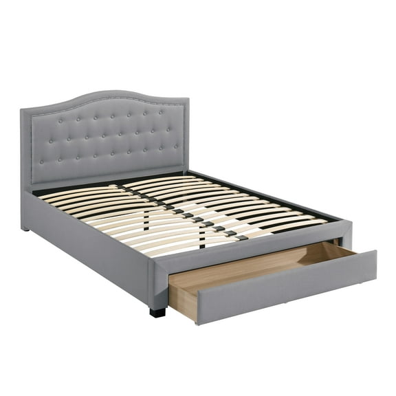 Bedroom Full Bed In Grey Burlap With Arch Design Headboard And Storage Drawer Size Furniture