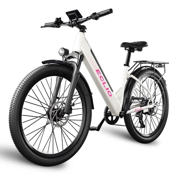 26" Step-Thru Electric Bike for Adults, 350W 48V 10Ah City Commuter E-Bike with 7-Speed Shimano Gears, 20 MPH Max Speed