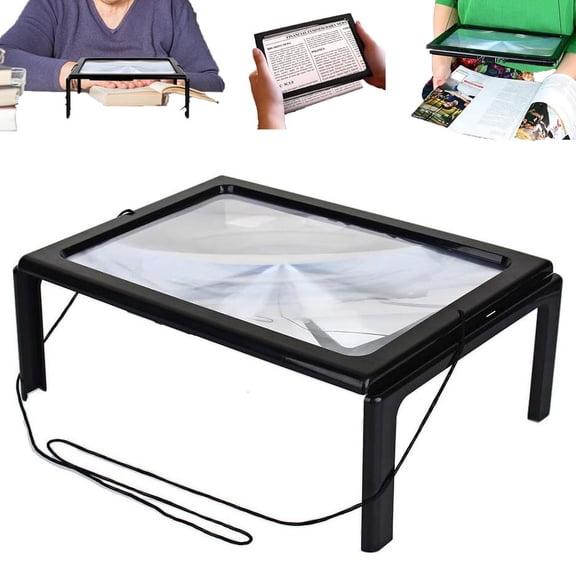 Innovative Hands Free Magnifier, Full Page Magnifying Glass with Acrylic Lens, Foldable Legs for Stable Reading, Portable Magnifier with Wide Reading Area for Hobbyists and Readers