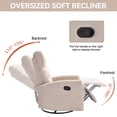thumbnail image 3 of Holaki 360° Swivel Rocking Glider Recliner Chair, Nursery Fabric Recliner with Massage, Side Pockets, Handle-Operated 155° Recline, Heavy-Duty Upholstery, Cushion Back & Square Arms for Adults, Beige, 3 of 8