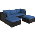 thumbnail image 5 of Patiojoy 5-Piece Outdoor Patio Sectional Rattan Wicker Conversation Sofa Set with Navy Cushions, 5 of 5