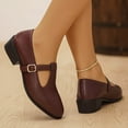 thumbnail image 4 of Miluxas Women's Classic Square Toe T-Strap Penny Loafers Leather Flat Low Heel Mary Jane Dress Shoes Wine 9.5(43), 4 of 9
