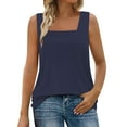 thumbnail image 3 of Htigea Summer Tank Tops for Women Loose Fit Pleated Square Neck Sleeveless Tops Curved Flowy Navy,2XL, 3 of 6
