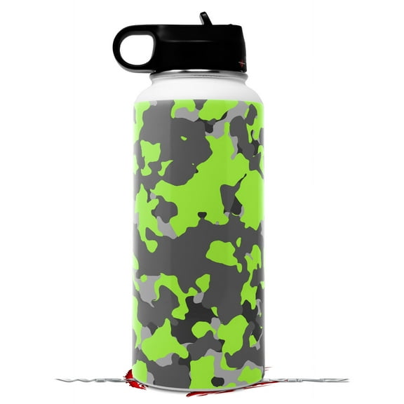 Skin Wrap Decal compatible with Hydro Flask Wide Mouth Bottle 32oz WraptorCamo Old School Camouflage Camo Lime Green (BOTTLE NOT INCLUDED)