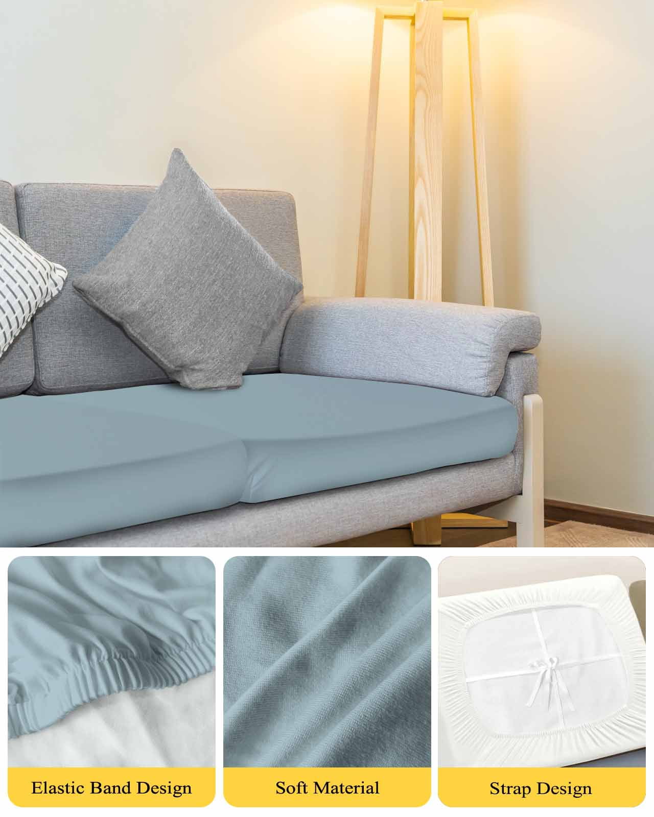 Sky Blue Couch Cushion Covers Stretch, Washable Sofa Seat Covers Individual Seat Cushion Sofa Slipcovers Modern Pure Winter Sky Blue Couch Cover Furniture Protector M-1PCS