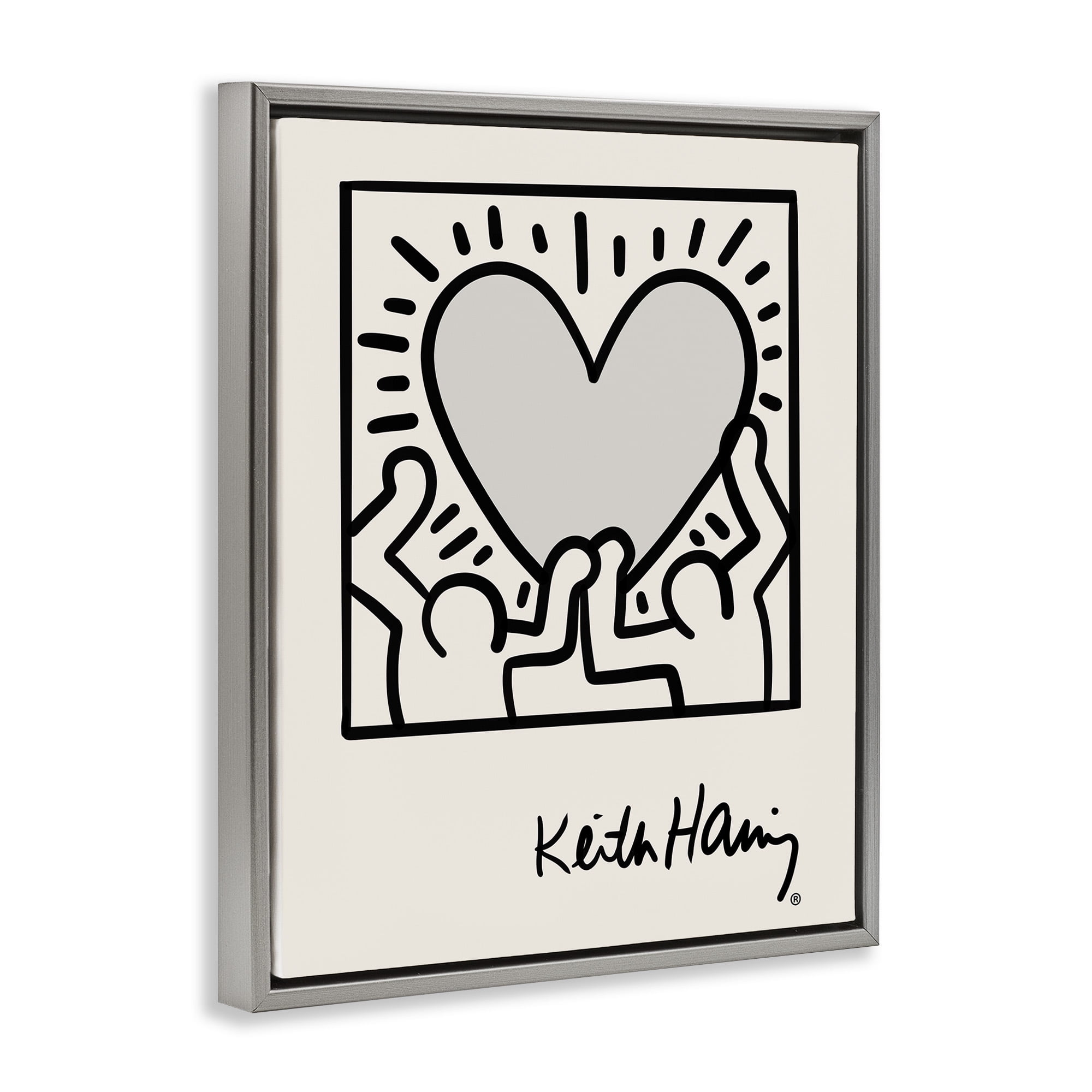 Stupell Industries Classic Heart Symbol Keith Haring Abstract Painting Gray Floater Framed Canvas Art Print Wall Art, 25 x 31
