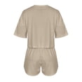thumbnail image 4 of Jamicy Women's Pajamas Set Solid Color Casual Sleepwear Tee Shirts and Shorts Side Slit Crewneck Loungewear Two-Piece Set for Home Wear, 4 of 9