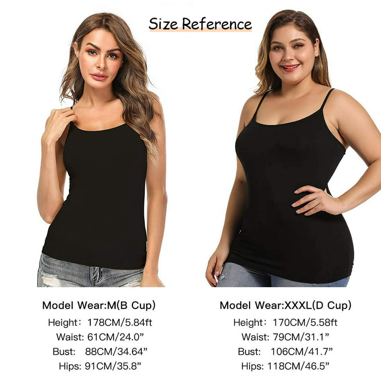 2 Pack Women's Solid Camisoles Stretch Tank Tops with Shelf Bra Adjustable  Strap Cami with Built in Padded Bra