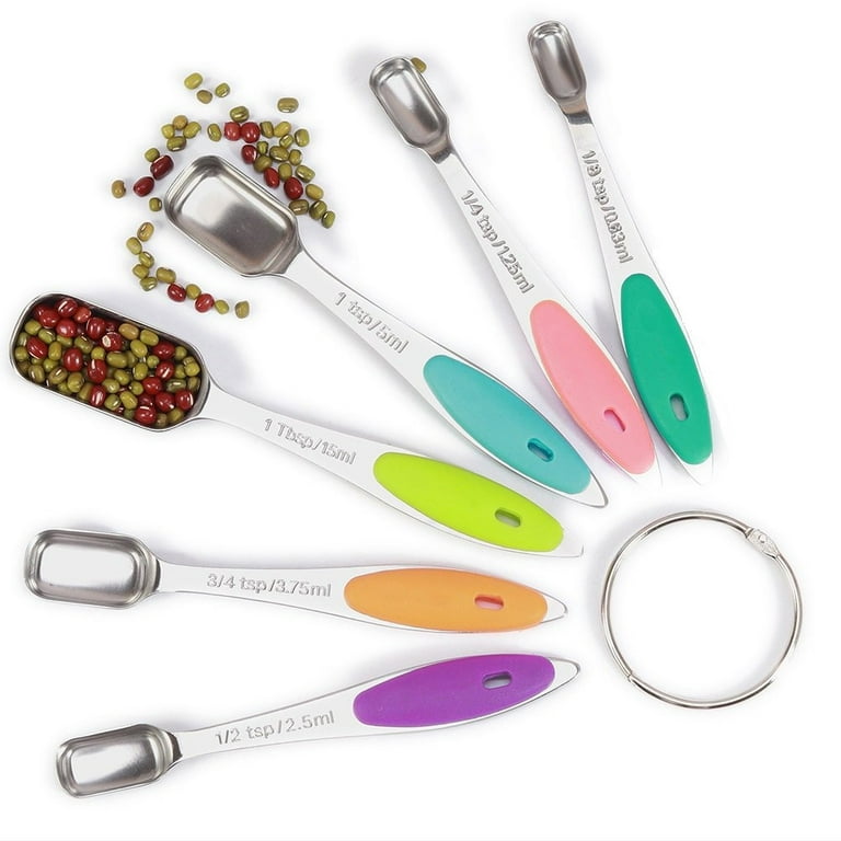 Heavy Duty Stainless Steel Metal Measuring Spoons for Dry or Liquid, Fits  in Spice Jar, Set of 6, I2507 