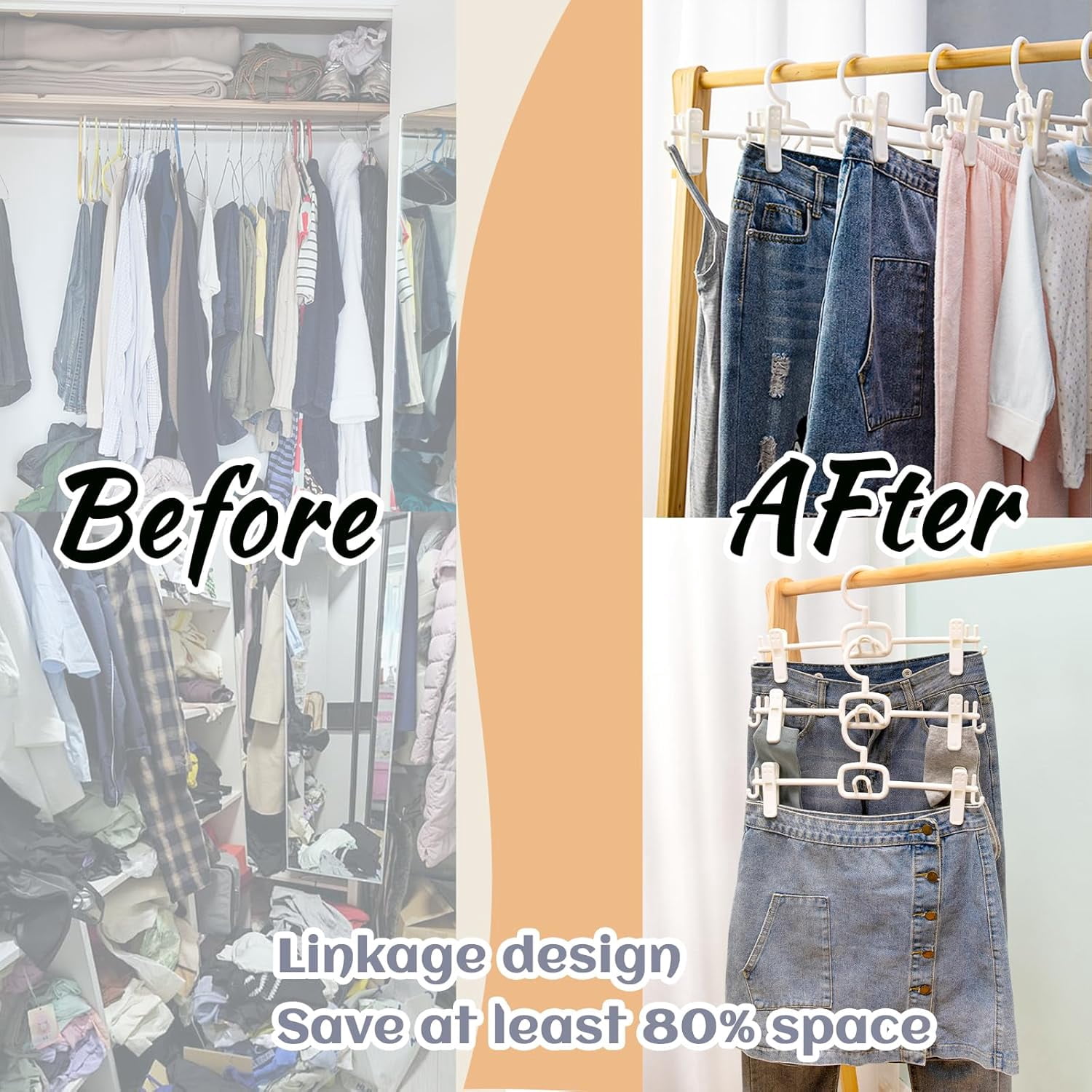 18 Pack Pants Hangers with Clips-Stackable White Plastic Trouser Skirt Hangers, 360 °   Swivel Hook, Adjustable Non-Slip Clips, Space Saving Closet Organizers for Jeans, Baby Clothes, Drying