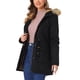 thumbnail image 4 of Chaqueta de parka de invierno para mujer Allegra K, abrigo acolchado largo, cálido, a prueba de viento, con capucha de piel sintética, negro, 4 of 6