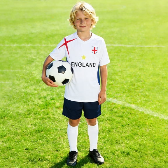 England Soccer Outfits for Kids Boys Girls Team Athletic Short Sleeve T Shirt Shorts Outfit For Kids Youth Sports Fan Football Clothes Set 3-14 Years