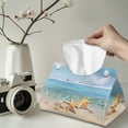 thumbnail image 2 of COEQINE Tissue Box Cover PU Leather Rectangular Facial Paper Organizer Facial Tissue Dispenser Modern Decorative for Kitchen Bathroom Living Room Office Desk, Beach Starfish Blue Sky, 2 of 7