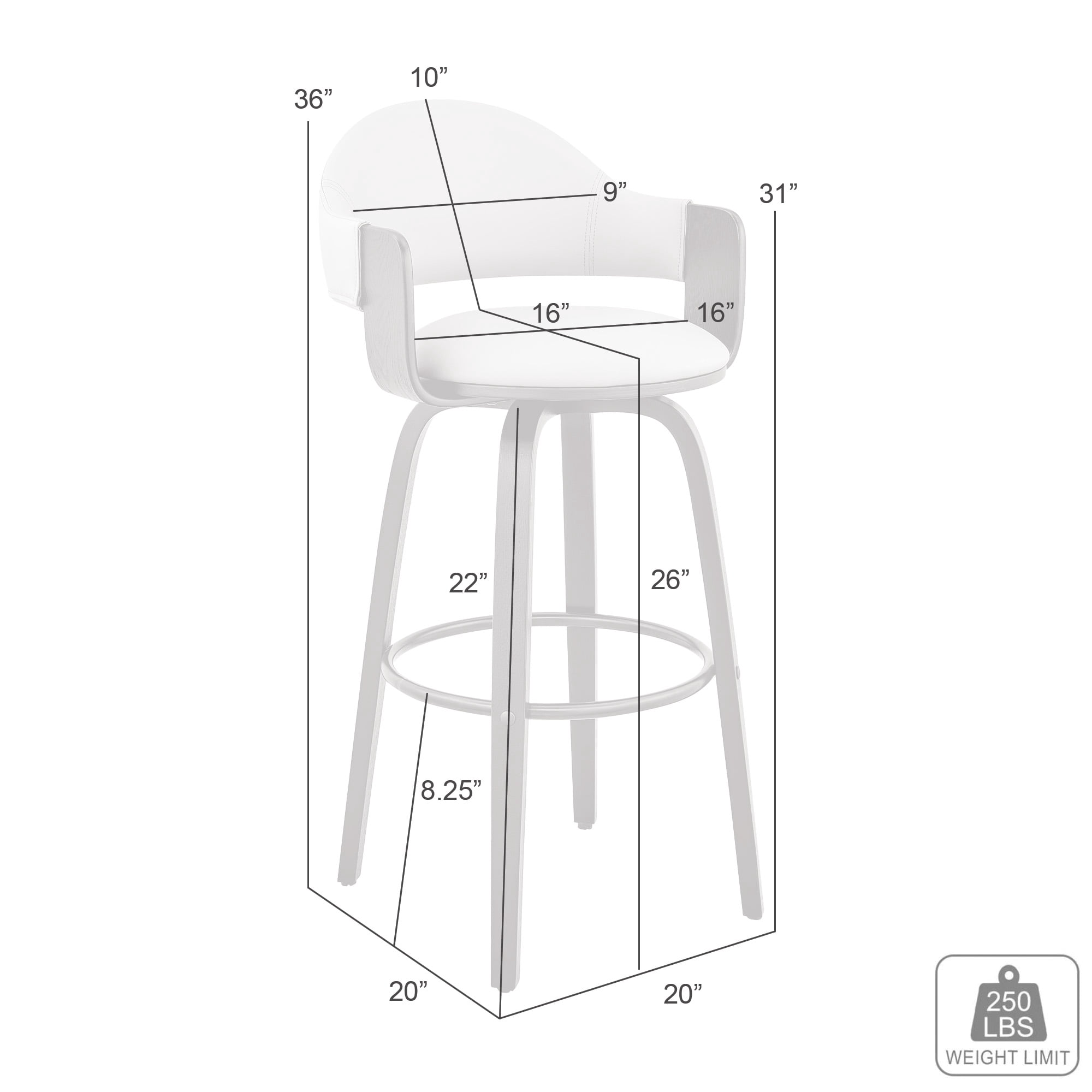 Daxton 26" Brown Faux Leather and Walnut Wood Bar Stool