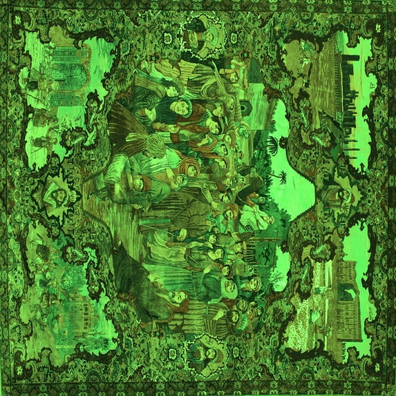 Ahgly Company Indoor Square Animal Green Traditional Area Rugs, 7' Square